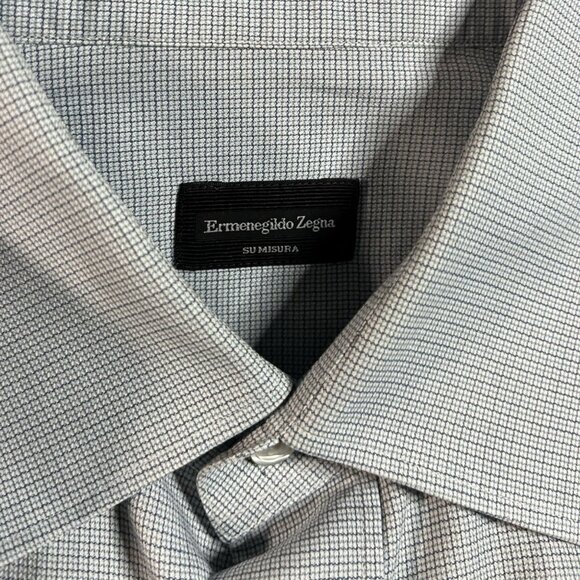 Ermenegildo Zegna Su Misura Trofeo Button Up Dress Shirt Blue Check Men Medium M - Picture 4 of 5